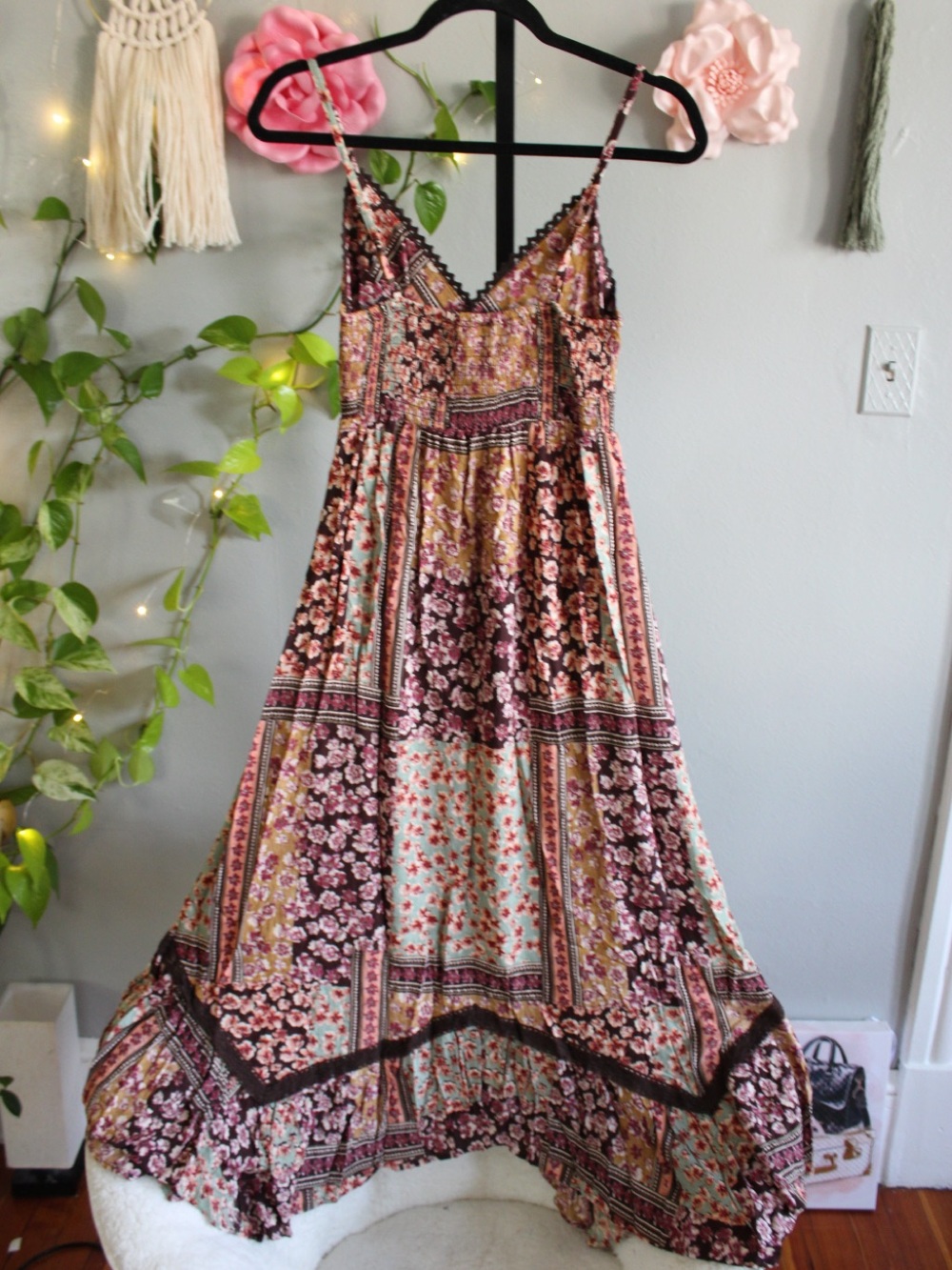 Angie Floral Patchwork Maxi Dress in Pink, Mustard, Mint - Picture 7 of 7